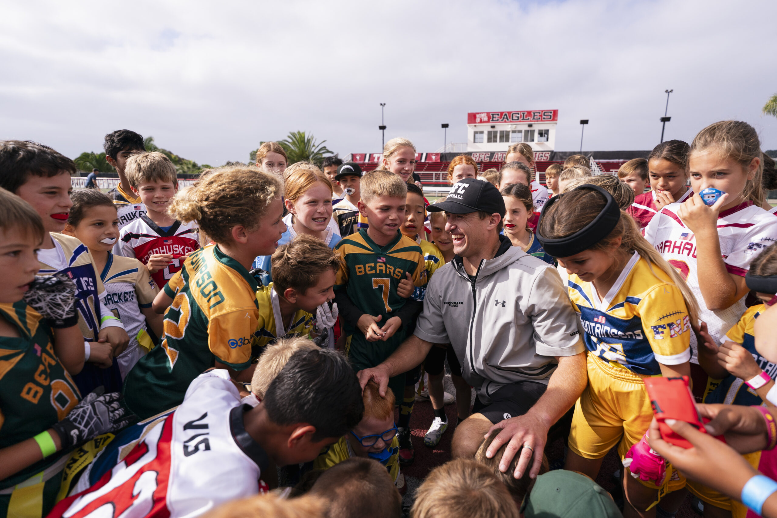 Unrivaled Sports partners with Drew Brees and Football ’N’ America to host a youth flag football clinic at Santa Fe Christian in Solana Beach, California on Sunday, October 26, 2025.